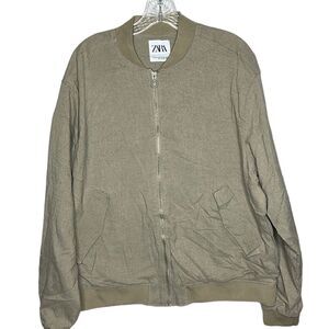 Zara Olive Green Zip Up Bomber Jacket. Size XL.